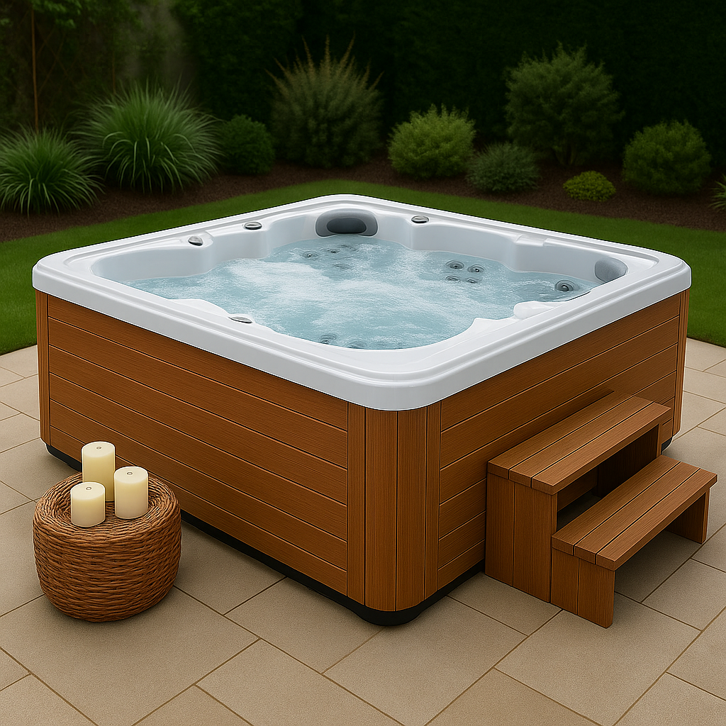 Luxury outdoor hot tub with multi-speed jets and wooden exterior to buy premium hot tubs online