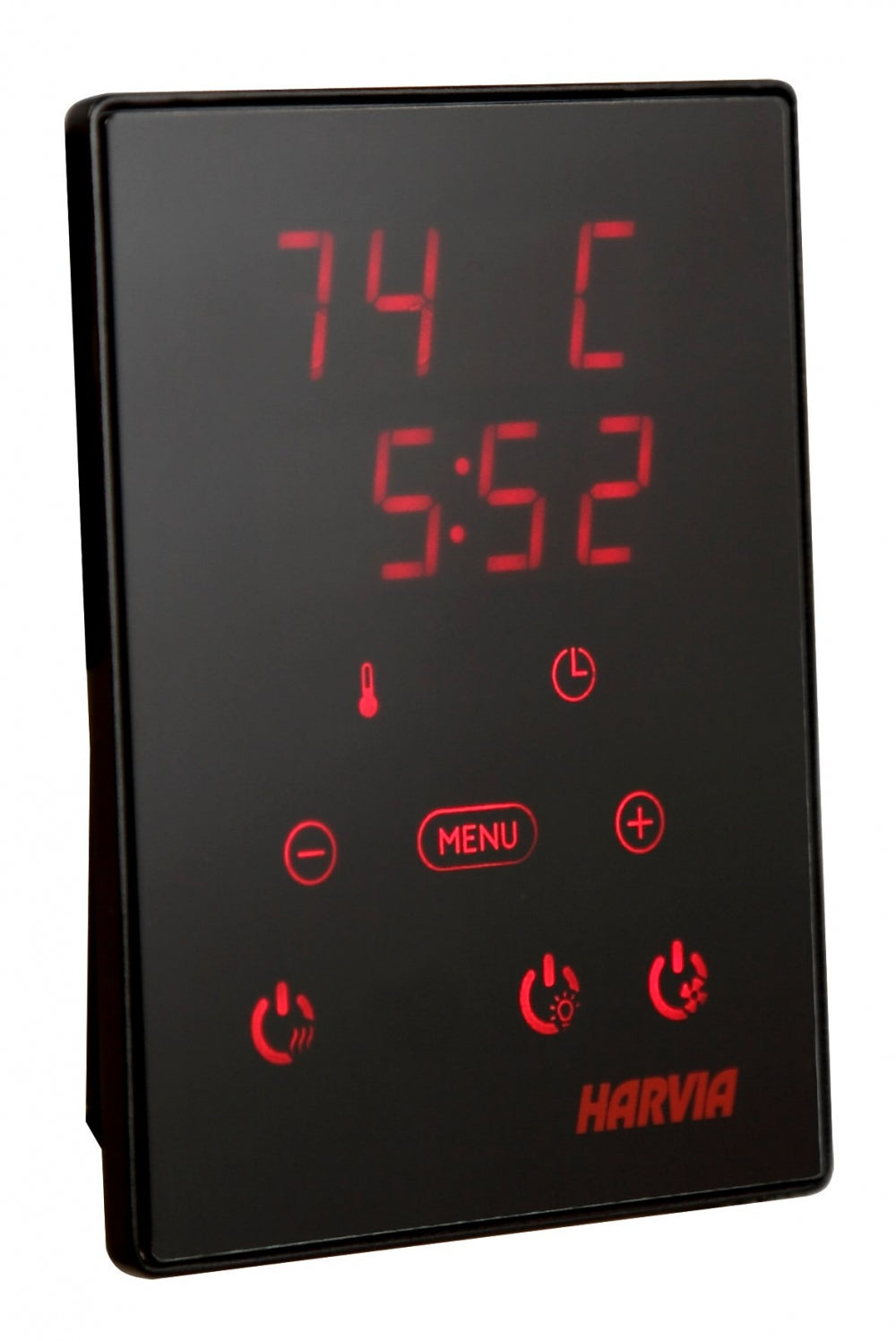 Harvia CX170 Wi-Fi sauna controller with digital temperature and timer display in black