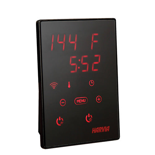 Harvia CX45 Wi-Fi sauna controller with digital display and touch controls in black