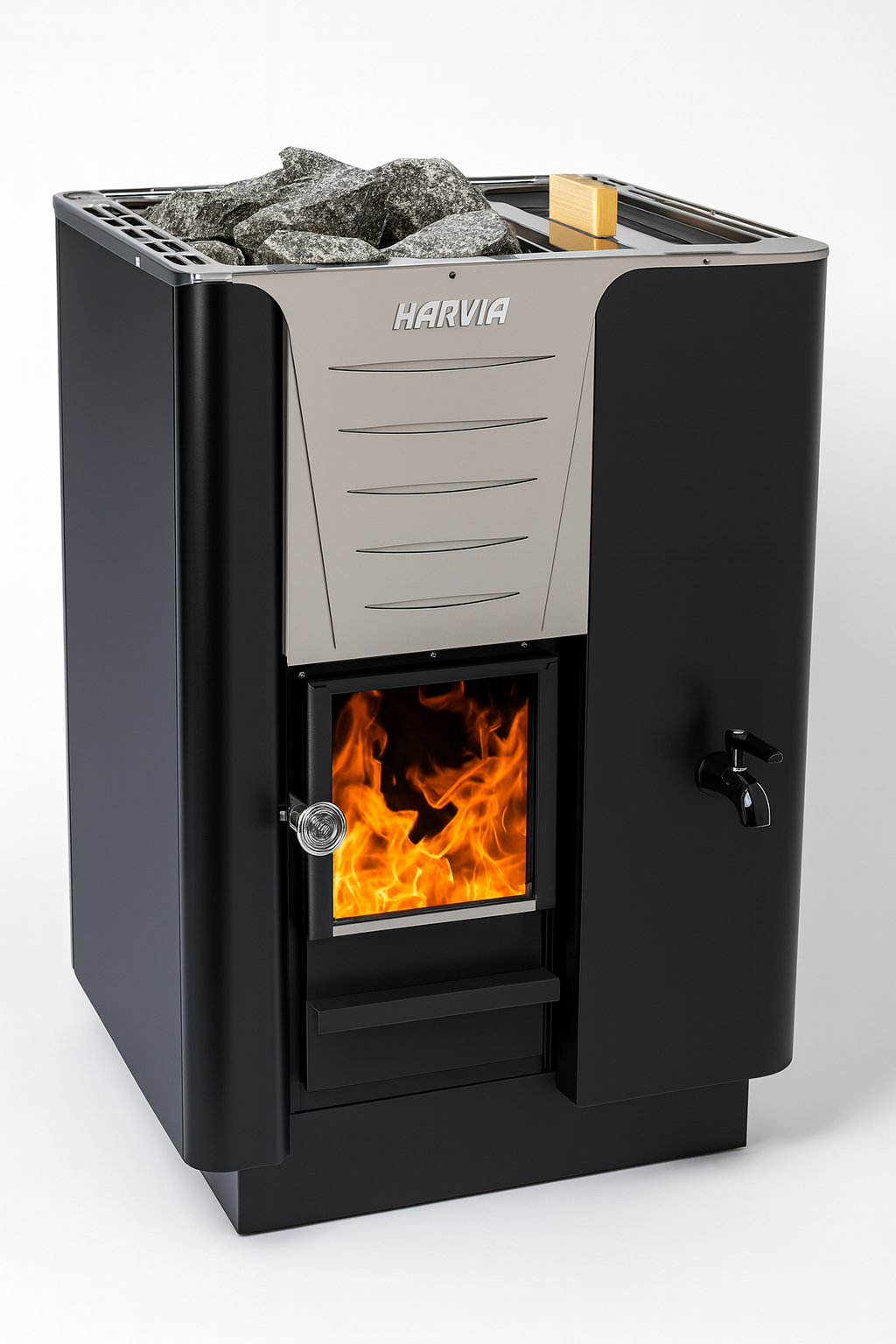Harvia Pro 20 RS sauna heater with fire chamber and sauna stones on top