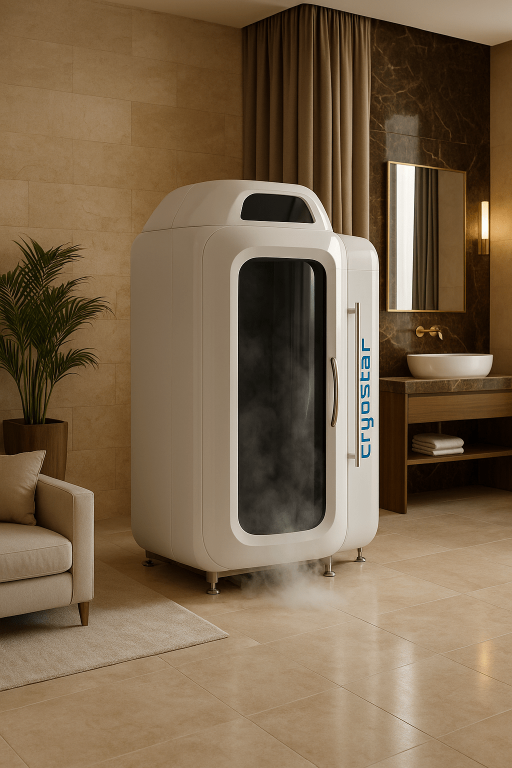 Modern cryotherapy chamber showcasing luxury cryotherapy benefits 2025 in a spa setting
