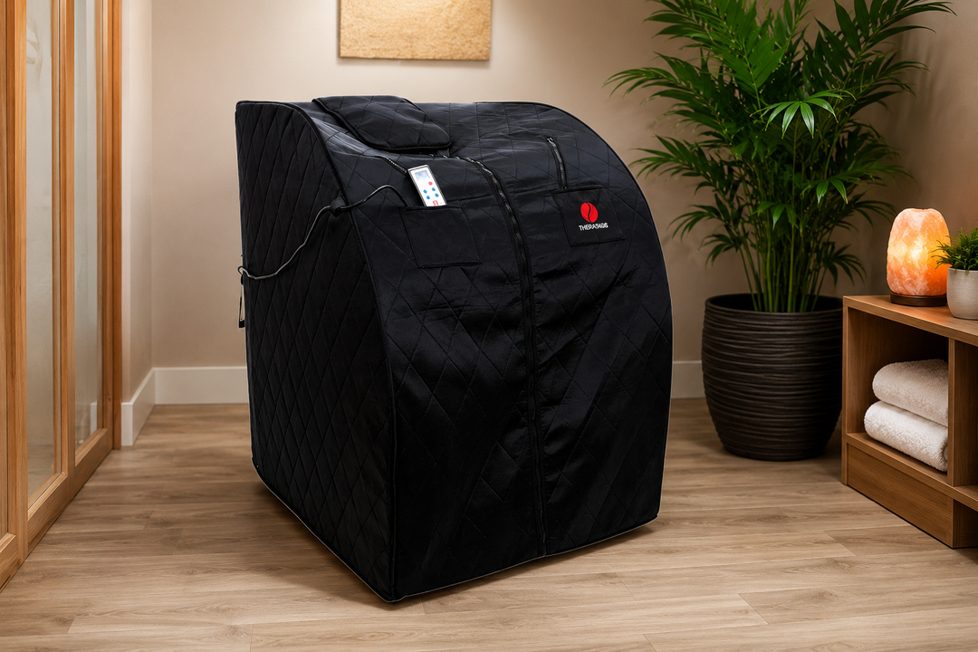 Thera360 Plus Personal Sauna in a modern home wellness room with spa-inspired décor and compact design.