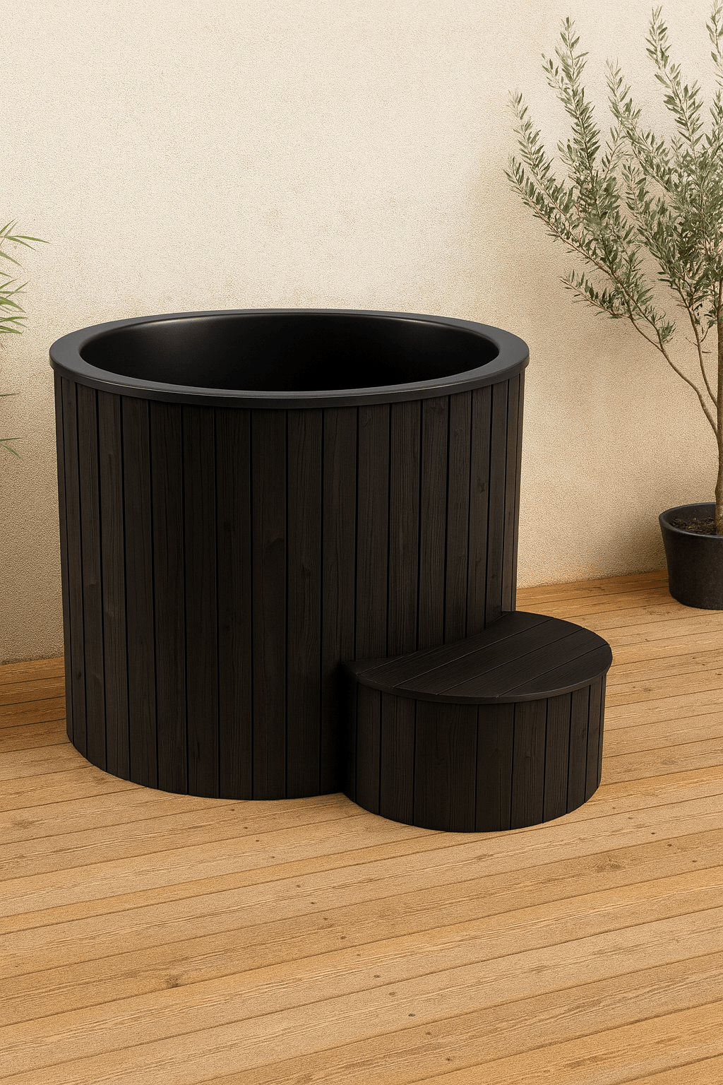 SaunaLife 1 person immersion tub in black wood finish for relaxing and therapeutic baths