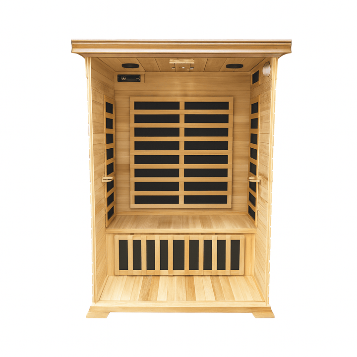 SunRay 1-person infrared sauna featuring wooden interior and sleek design for personal relaxation