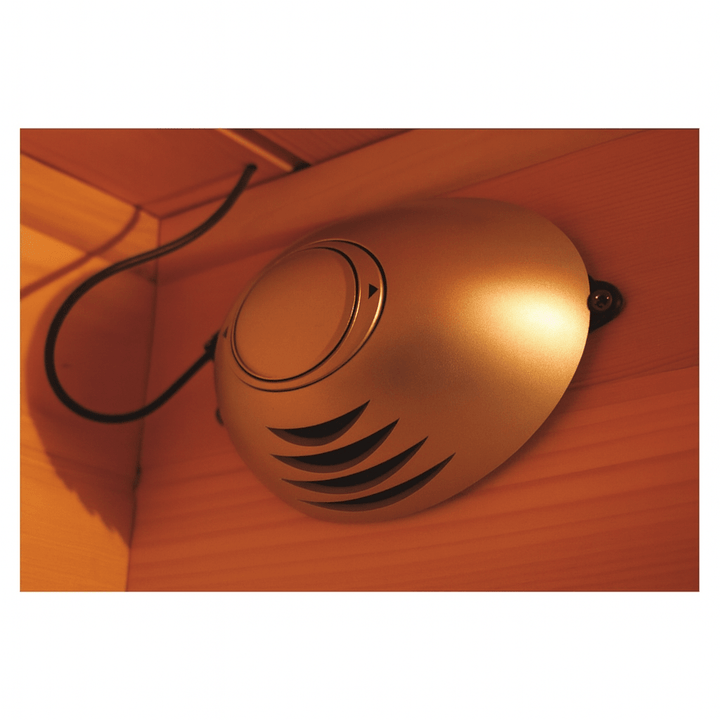 Interior view of SunRay 1-person infrared sauna with modern ventilation system for optimal airflow
