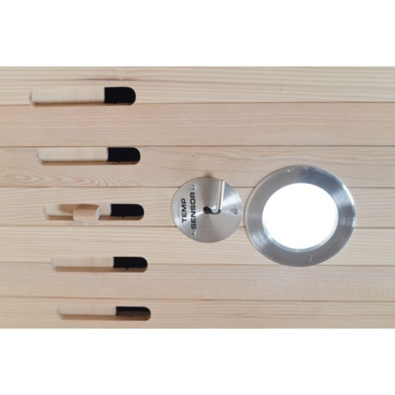 SunRay 1-person infrared sauna with wooden slats and a temperature sensor for home relaxation