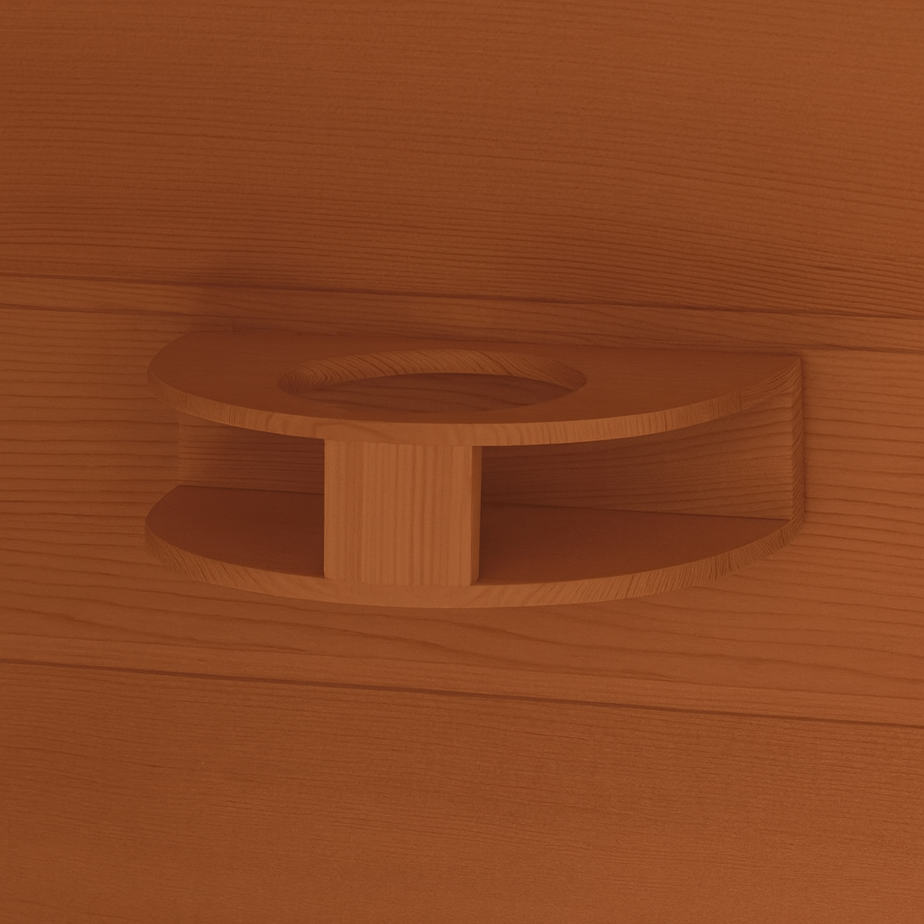 Wooden shelf inside SunRay 1-person infrared sauna for storing items while relaxing