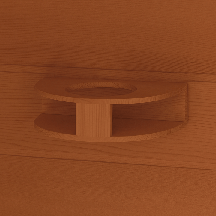 Wooden shelf inside SunRay 1-person infrared sauna for storing items while relaxing