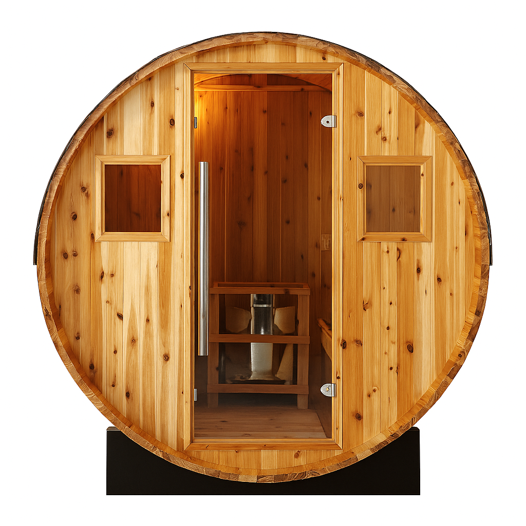 SunRay barrel sauna made of wood with glass door and windows 2-4 person luxury sauna