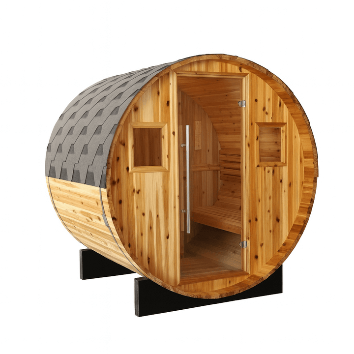 SunRay Barrel Sauna for 2-4 person luxury sauna experience with natural wood finish and modern design