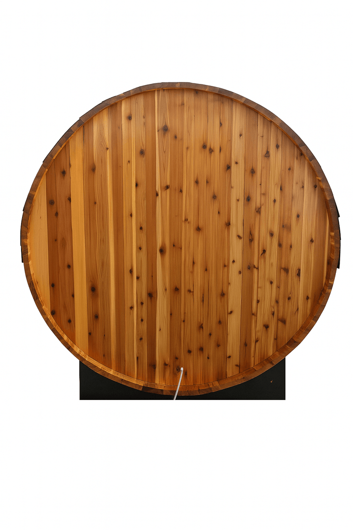 SunRay 2-4 person outdoor sauna made of natural wood with a rounded design for relaxation