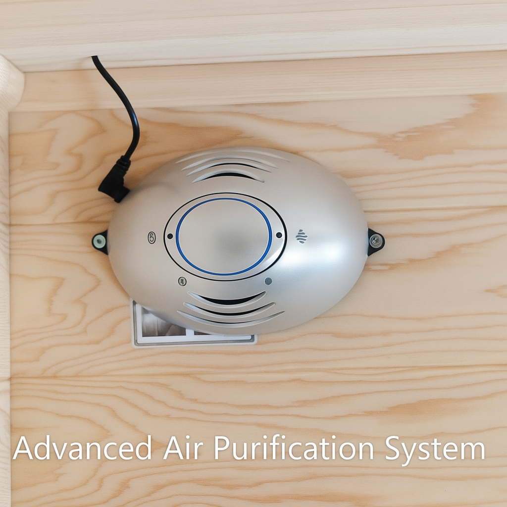 Advanced air purification system installed inside SunRay 2-person cedar sauna for clean air