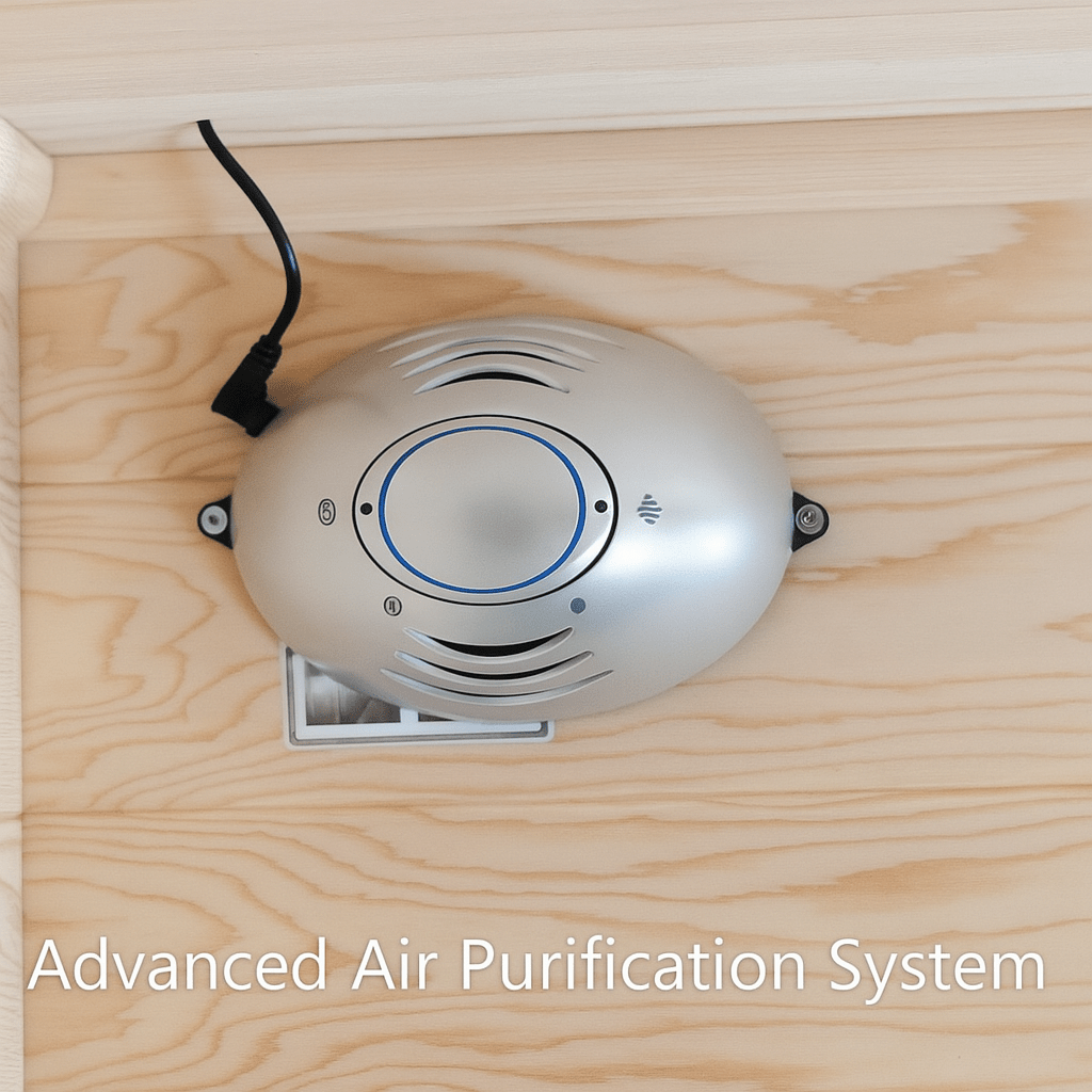 Advanced air purification system in a SunRay 2-person cedar sauna for enhanced air quality