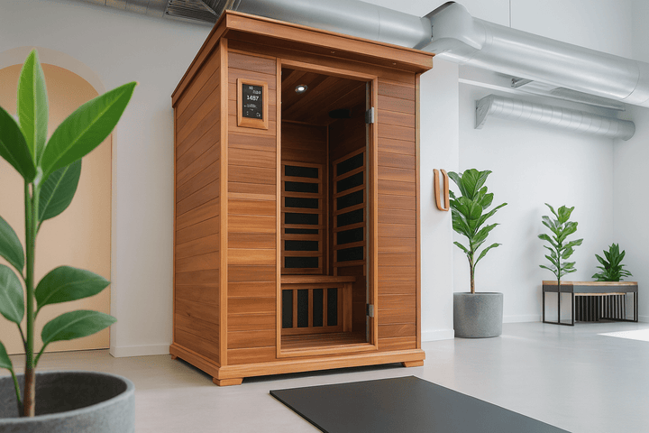 SunRay 2-person cedar sauna with modern design and interior bench for relaxation