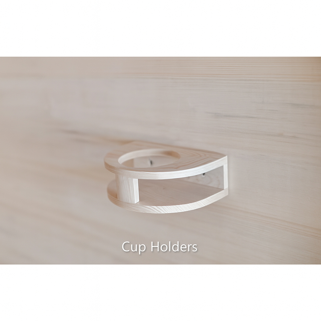 Cup holders attached to the interior wall of SunRay 2-person cedar sauna