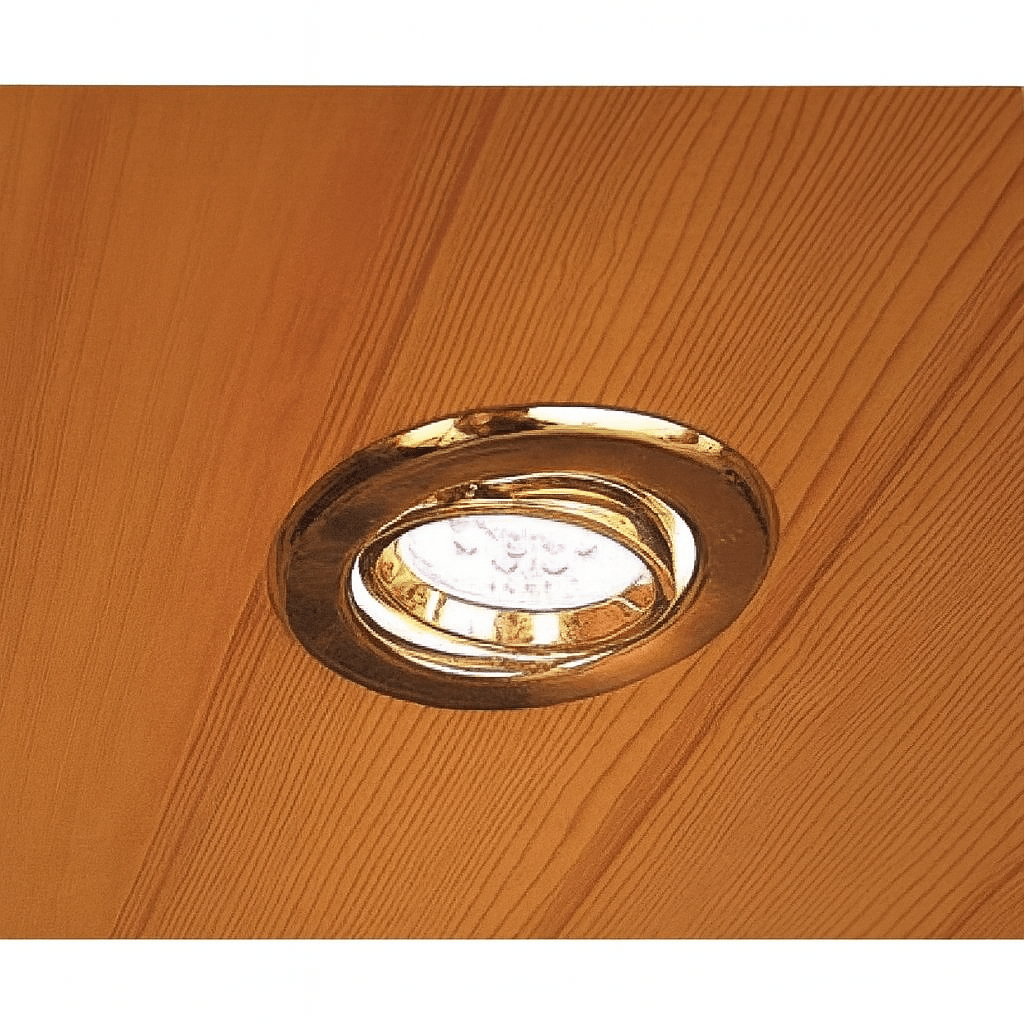 Lamp detail of a SunRay 2 person infrared sauna with elegant gold trim for enhanced lighting