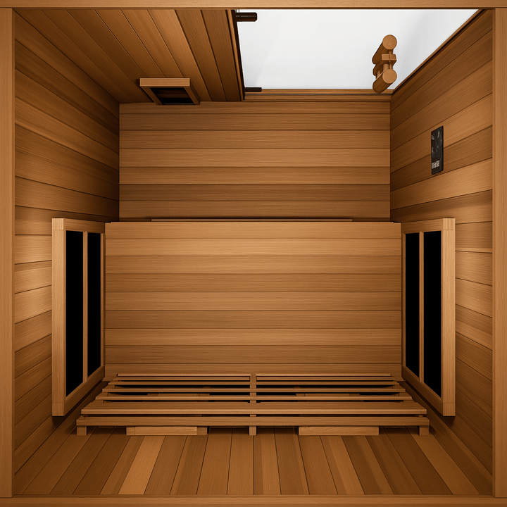 Finnmark 2 person infrared sauna for home with wooden interior and comfortable seating