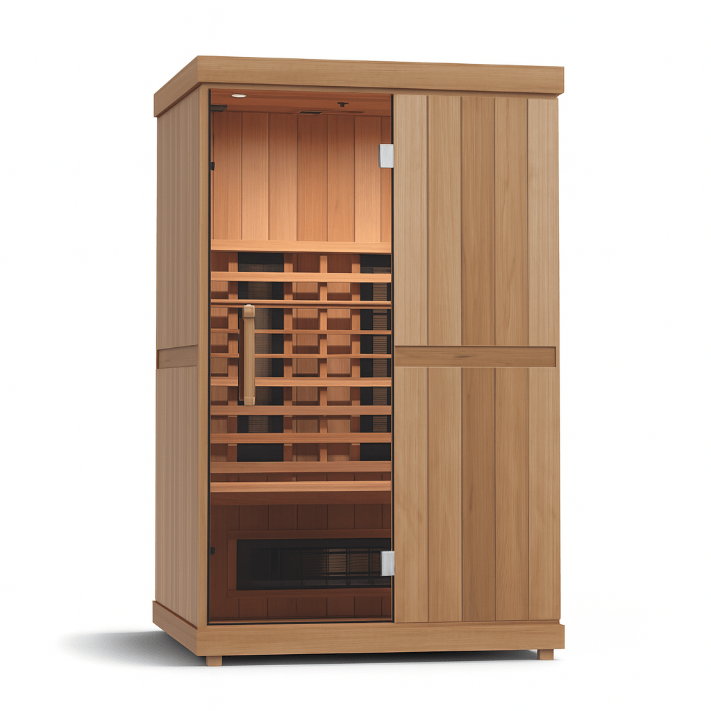 Finnmark 2 person infrared sauna for home with natural wood finish and spacious interior design