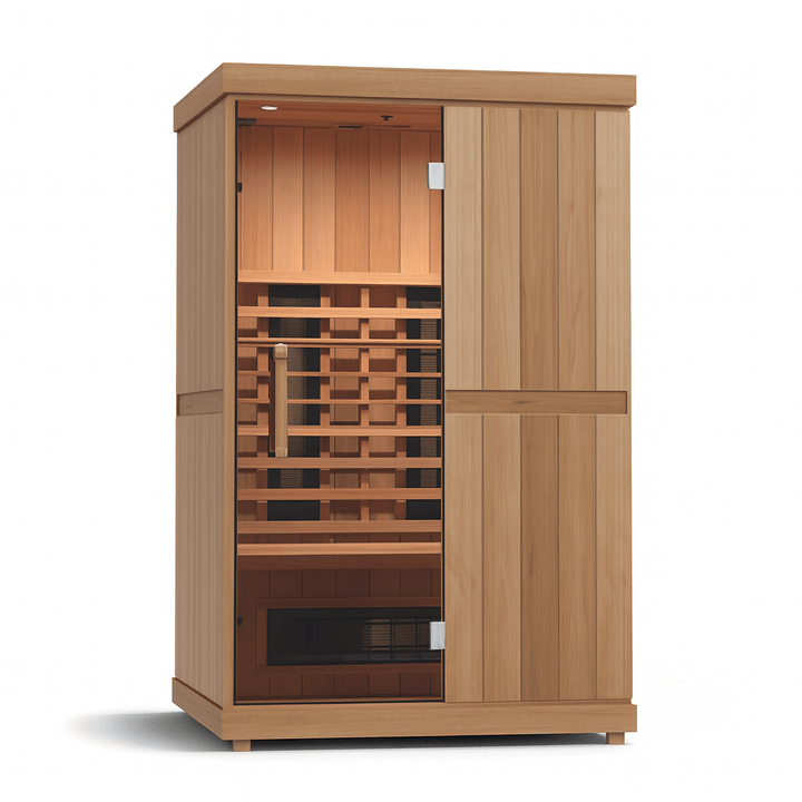 Finnmark 2 person infrared sauna for home with natural wood finish and spacious interior design