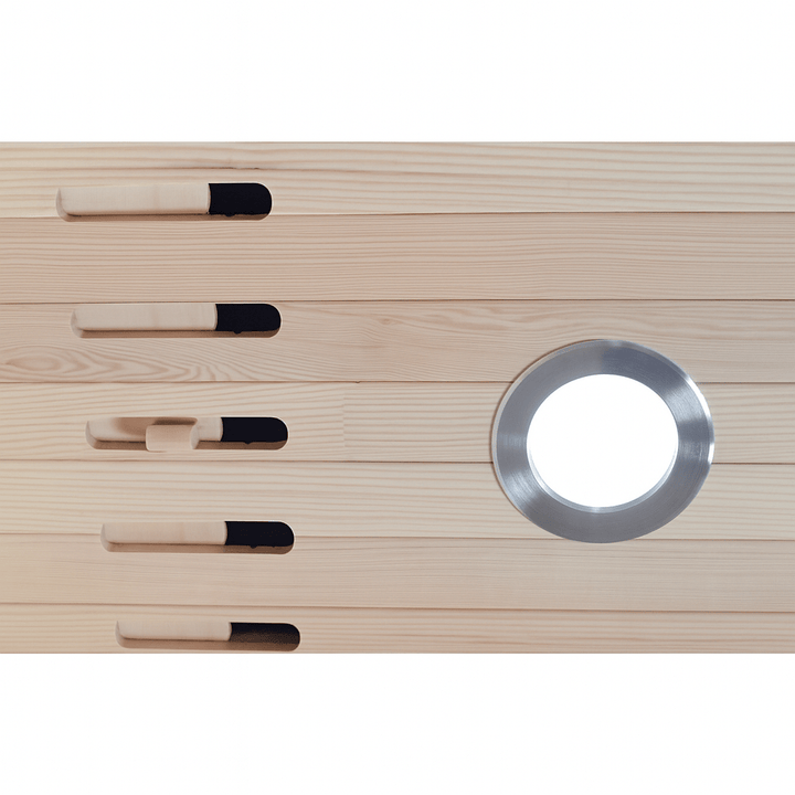 SunRay 2 person infrared sauna with sleek design and circular window for an inviting interior