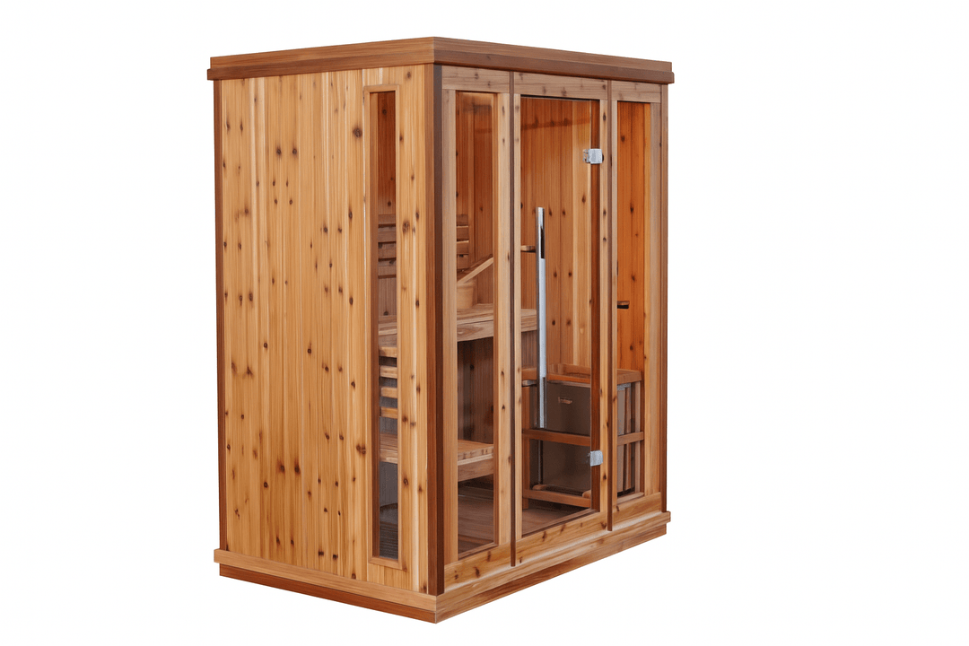 SunRay 3-person indoor sauna made of natural wood with glass door and spacious interior