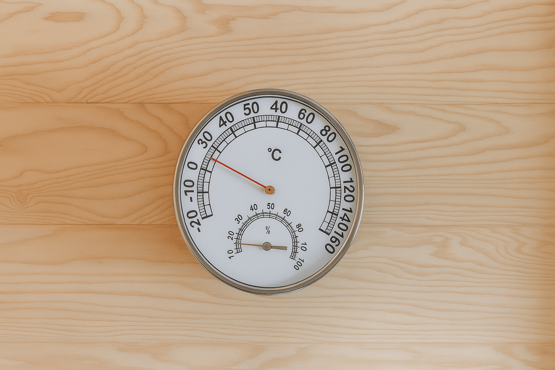 Thermometer for 3-person indoor sauna displaying temperature for an optimal relaxation experience
