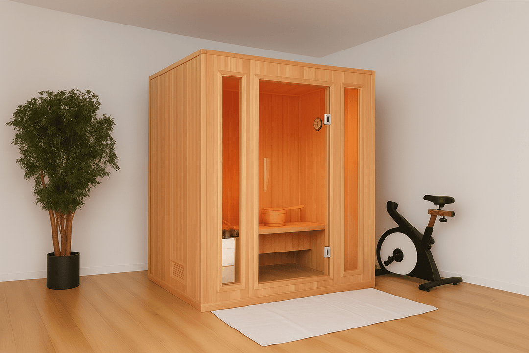 SunRay 3-person indoor sauna features natural wood design for home wellness and relaxation