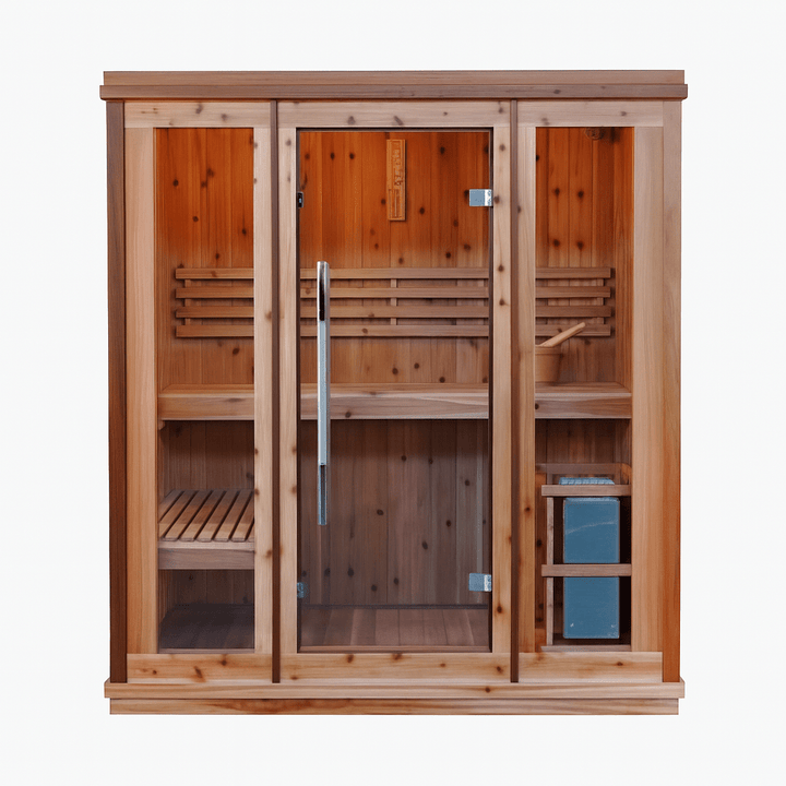 SunRay 3-person indoor sauna with a wooden design and spacious interior for relaxation