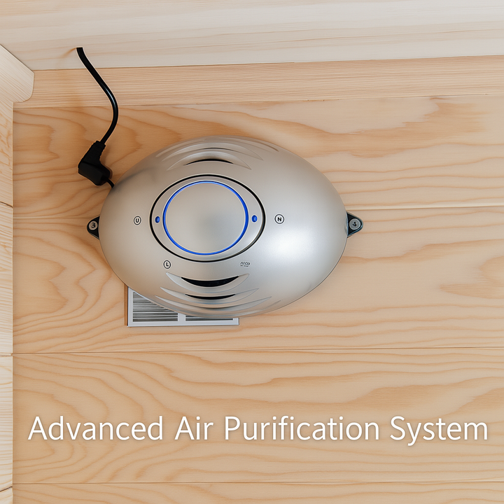 Advanced air purification system installed in SunRay 3-person infrared cedar sauna for clean air