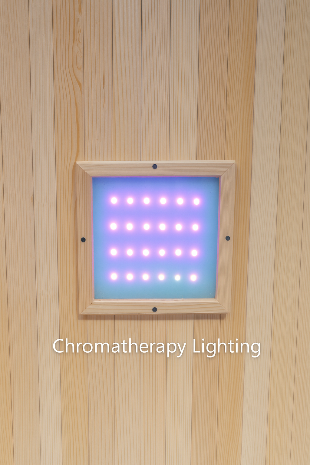 Chromatherapy lighting panel installed inside SunRay 3-person infrared cedar sauna for therapeutic light therapy
