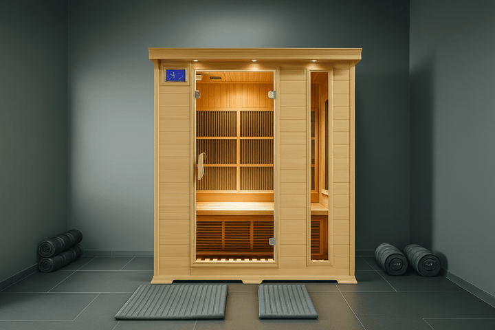 SunRay 3-person infrared sauna with wooden interior and modern design for home relaxation