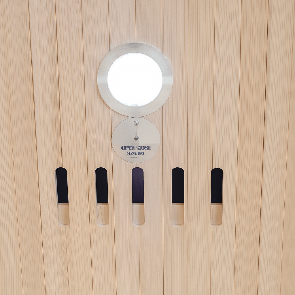 SunRay 3-person outdoor sauna featuring a wooden construction and convenient door design