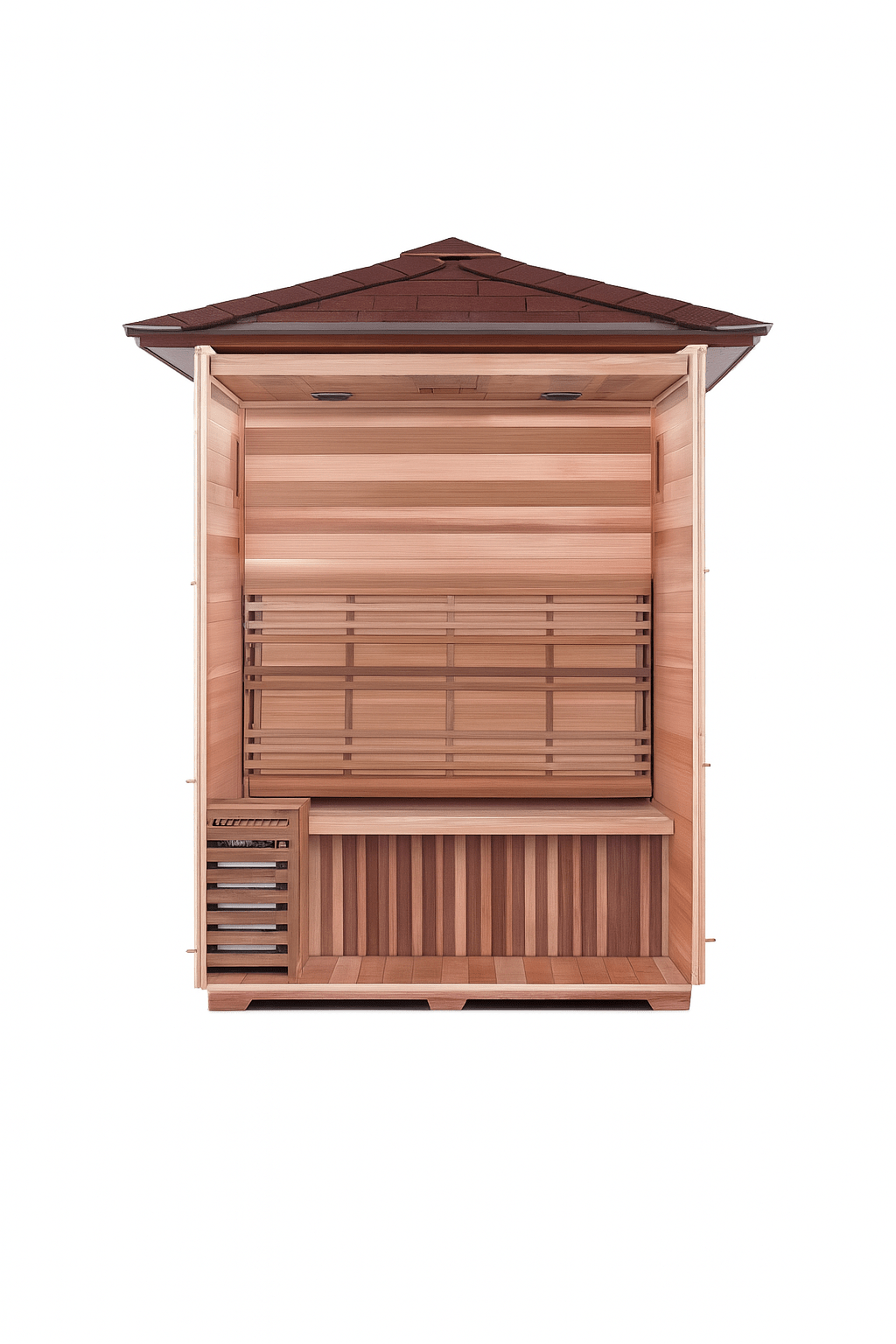 SunRay 3-person outdoor sauna featuring a classic design and spacious interior for relaxation