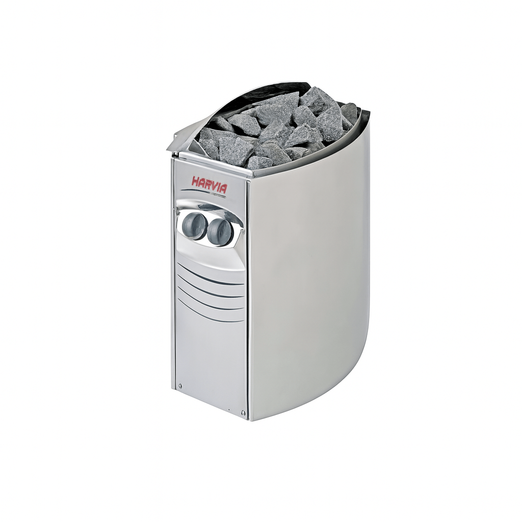 Harvia sauna heater with stones designed for a 4-person indoor sauna by SunRay