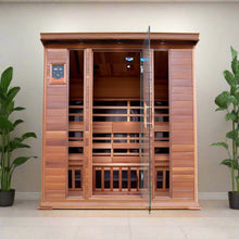 SunRay 4-person infrared cedar sauna with glass door and wooden slats for relaxation and wellness