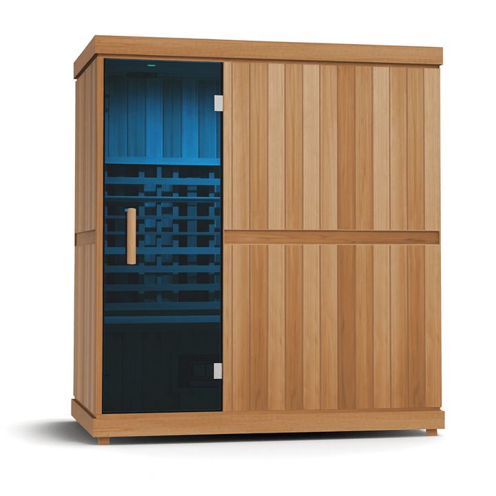 Finnmark 4 person infrared sauna with wooden exterior and spacious interior for relaxing sessions