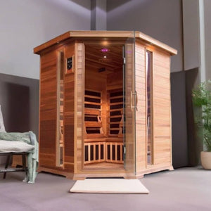 SunRay 4-person infrared sauna made of natural wood with glass doors and spacious interior
