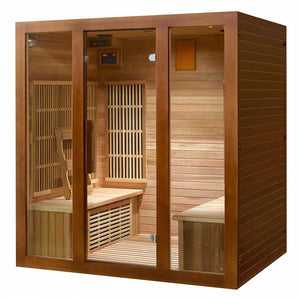 SunRay 4-person infrared sauna with spacious interior and glass door ideal for relaxation and wellness