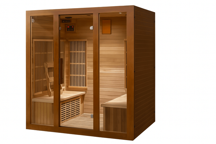 SunRay 4-person infrared sauna with spacious interior and wooden design for relaxation and wellness