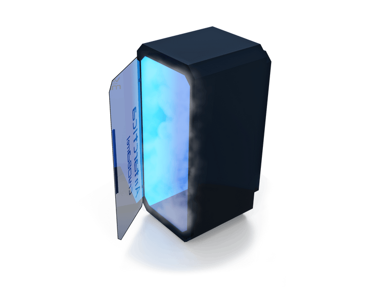 Vacuactivus home cryotherapy chamber with illuminated interior and sleek design for personal use