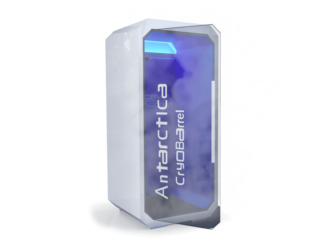 Vacuactivus home cryotherapy chamber featuring sleek design and vapor effects for at-home wellness