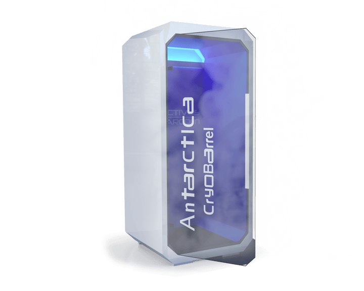 Vacuactivus home cryotherapy chamber featuring sleek design and vapor effects for at-home wellness