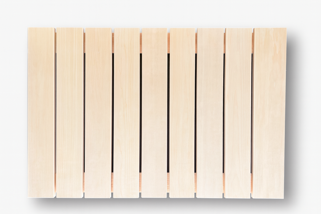 SaunaLife aspen wood sauna floor with natural light wood slats designed for sauna accessory use