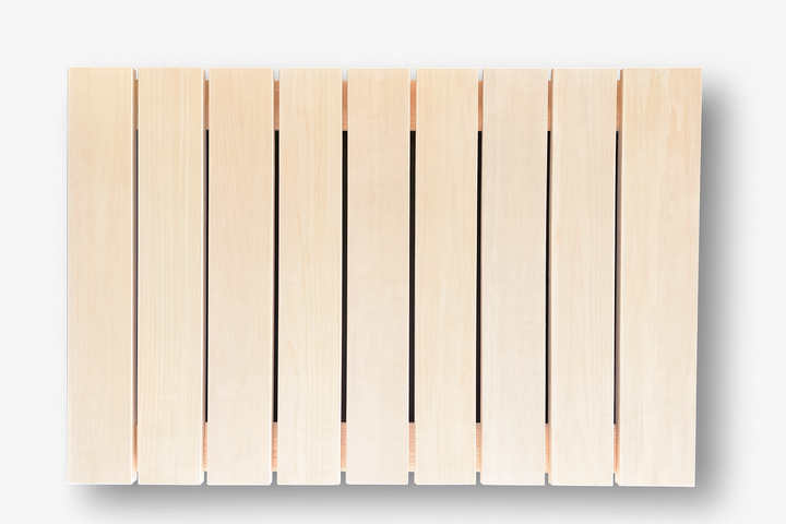 SaunaLife aspen wood sauna floor with natural light wood slats designed for sauna accessory use
