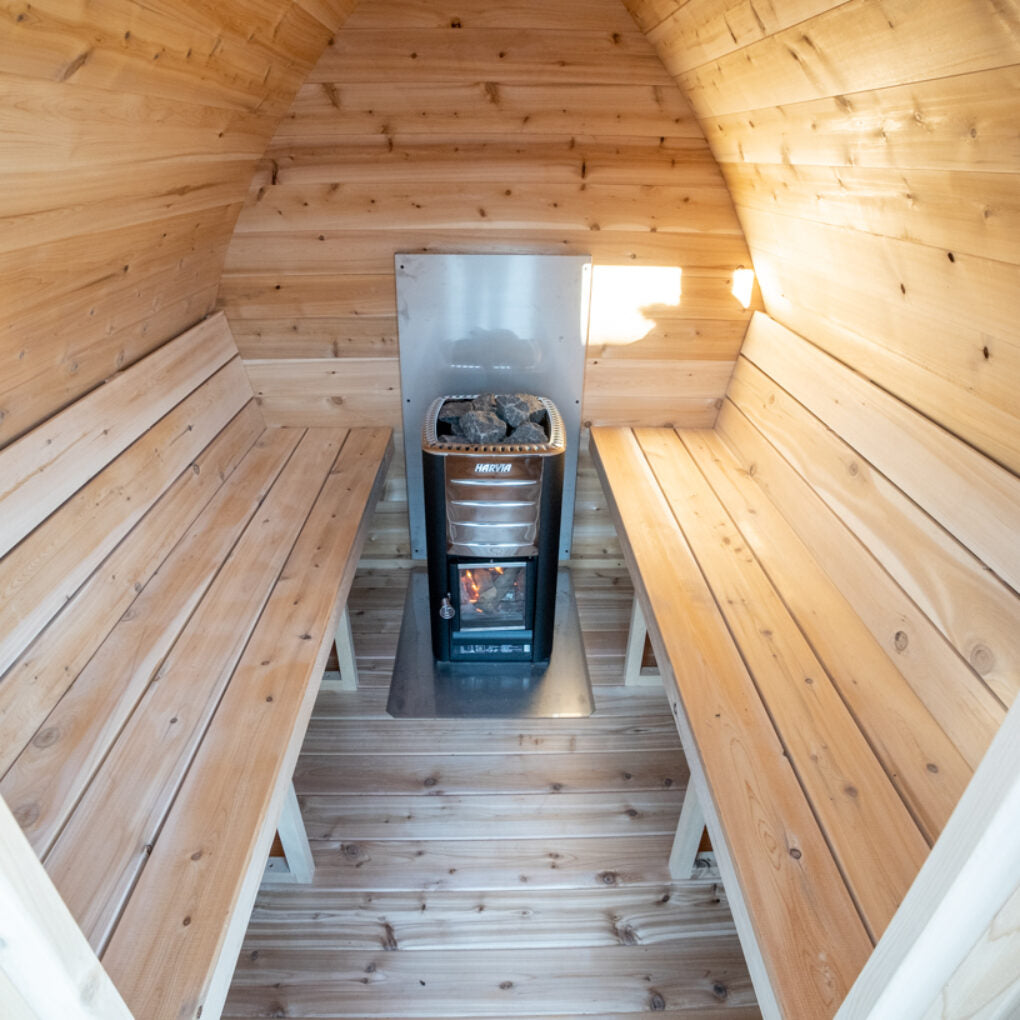 Leisurecraft traditional wooden sauna interior with benches and heater ideal for backyard saunas for homes