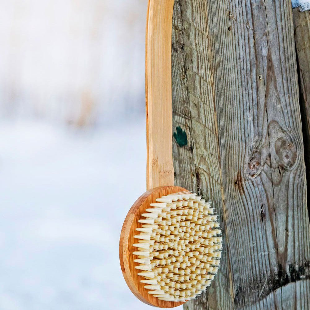 KOLO bamboo sauna bath brush with a wooden handle and natural bristles for gentle exfoliation