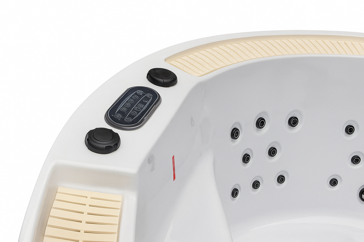 Luxury Spa hot tub control panel and multiple massage jets close-up showing best hot tubs for sale