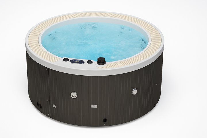 Luxury Spa round hot tub filled with water featuring control panel and jets best hot tubs for sale