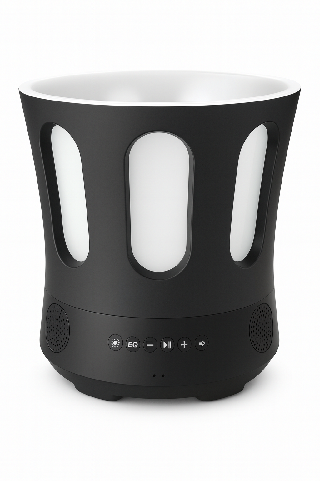 SaunaLife Bluetooth sauna bucket and ladle with built-in speakers and control buttons in black and white
