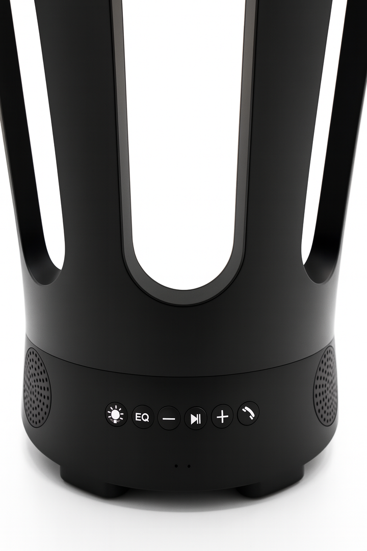 SaunaLife Bluetooth sauna bucket and ladle with built-in speaker and control buttons in black